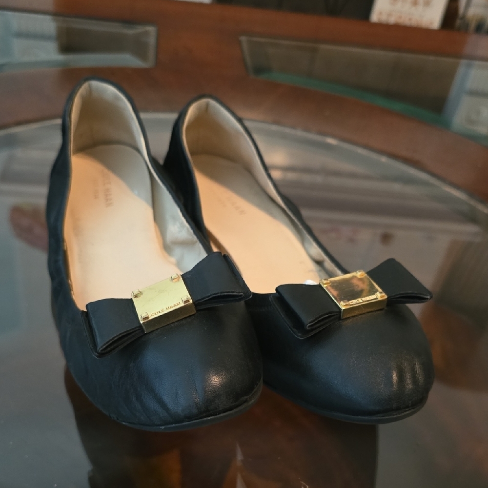 Cole Haan Black and Gold Ballet Flats with Bow